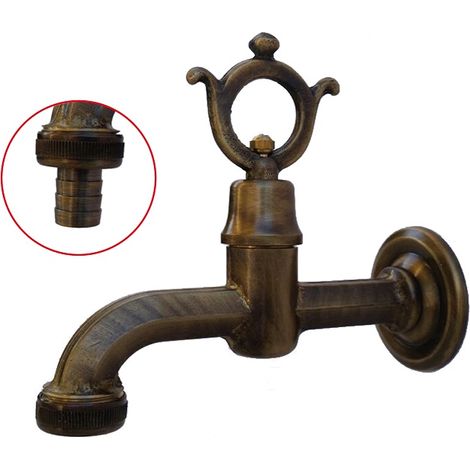 Fonderia Bongiovanni – Robinet en laiton bruni avec connexion en caoutchouc – Bec de fontaine 1/2" – Projection 14 cm – Pour installations extérieures