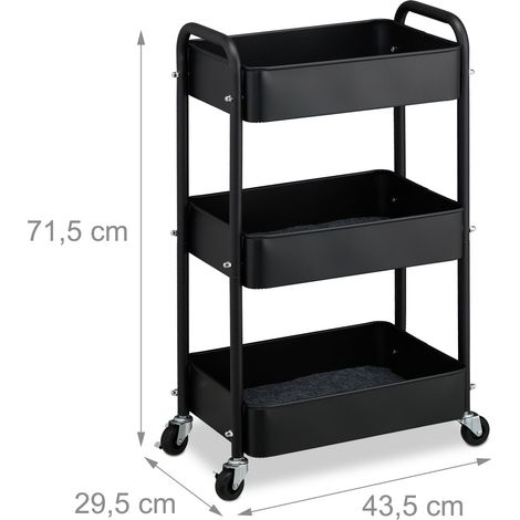 Carro de cocina de 3 niveles con ruedas 71,5 x 43,5 x 29,5 cm de acero negro 130016186 (1/3)