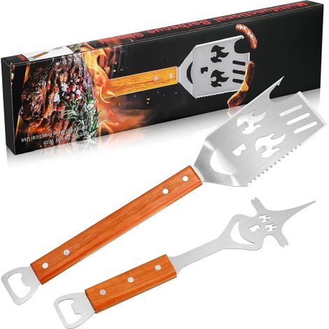 Kit Barbecue, 2 Pièces Spatule Barbecue Multifonctionnelle, Accessoire Cadeau Homme Original pour Anniversaire, Fête des Pères -