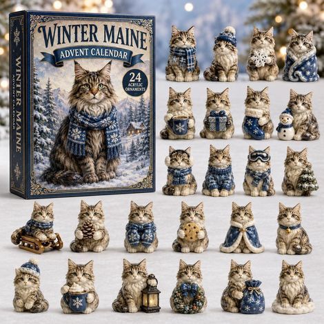 Calendario dell'Avvento 2026 con Maine Coon nella neve invernale (2D)