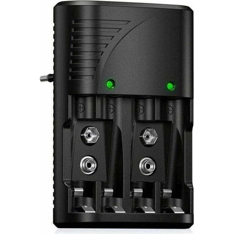 Chargeur rapide pour piles rechargeables AA/AAA ou 9 V NI-MH avec indicateur LED, chargeur universel pour piles AA/AAA/9 V, tension universelle (1/4)