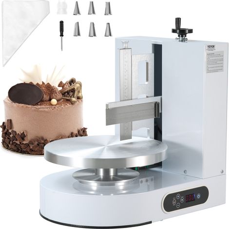 Machine à Glacer les Gâteaux 4-12 pouces, Machine à Lisser Crème à Faible Bruit, Plateau Tournant avec Grattoir Réglable, Vitesse de Rotation de 25 à 320 tr/min, Lisseur pour Pâtisserie, Blanc (1/5)