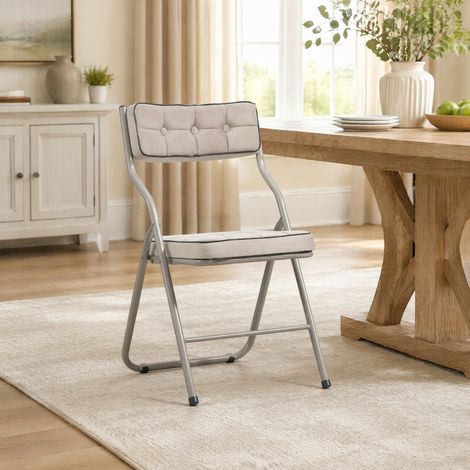 Sillas de comedor plegables, lote de 2, 47x46x80 cm, acero beige, ahorro de espacio FloraGrace (1/5)