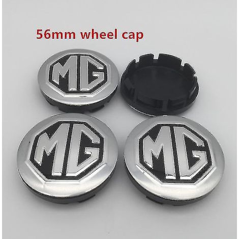 HOXILEELEO - Lot de 4 enjoliveurs centraux de roue de voiture avec logo MG, 56 mm et 60 mm, en résine, emblème et autocollant, accessoires de style, bouchon argenté de 56 mm