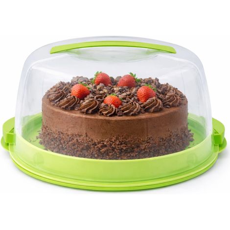 Portatorta Rotondo in plastica infrangibile da 30 cm con coperchio - Porta torta di colore Giallo Lime con 2 chiusure (1/5)