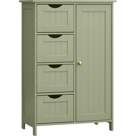 Vasagle – Meuble sous vasque simple 30 x 55 x 82 cm – Armoire de rangement avec 4 tiroirs – Panneau MDF vert forêt – Design compact et élégant
