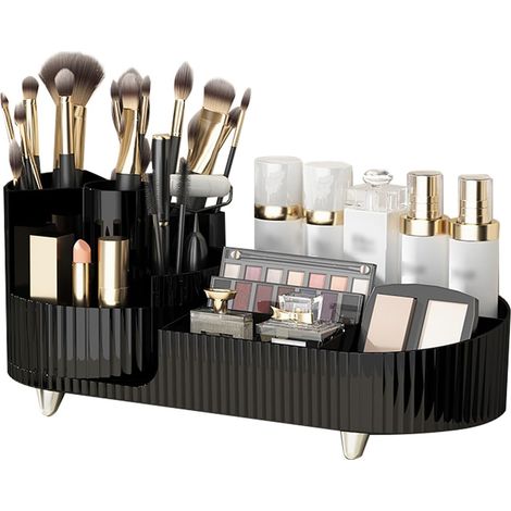 Organisateur de maquillage rotatif à 360°, boîte de rangement cosmétique en plastique pour coiffeuse, salle de bain, chambre - Organisateur cosmétique multifonctionnel Noir (1/5)