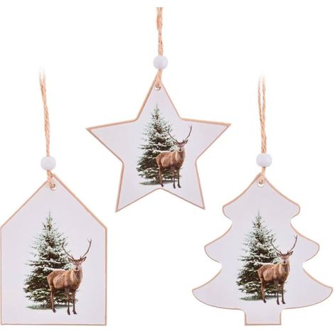 Décoration sapin de noël en bois cerf et sapin - Set de 3 (1/3)