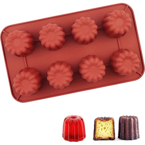 2 stampi in silicone scanalati a 8 cavità, antiaderenti, senza BPA, per cannelé, cioccolato, gelatina, budino e mousse (viola)