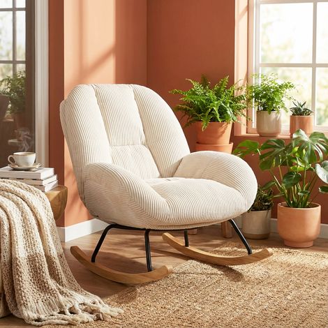 Meubles Cosy LITHOPS CORDUROY poltrona a dondolo stile scandinavo in velluto a coste, beige (1/5)