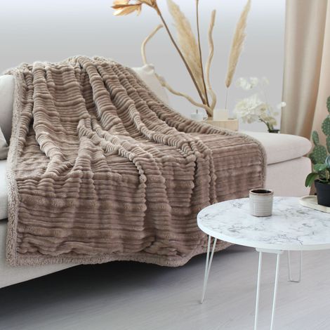 Plaid cotelé sherpa/flanelle Beige 130x170 cm (1/3)