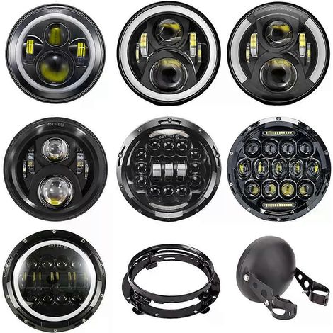 Phare LED 7 pouces pour voiture, moto, feux de jour (DRL) avec anneaux lumineux (Angel Eyes) pour Harley, Honda, Yamaha, Jeep, Lada Niva, voiture urbaine, phare H4 - JXLGV (1/5)