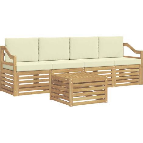 Outdoor Sofa Set with Cushion 5 pcs White and Cream Polyester vidaXL (1/5)