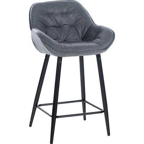 Taburete de bar trona x1 asiento efecto acolchado en tela gris y metal negro 100004899