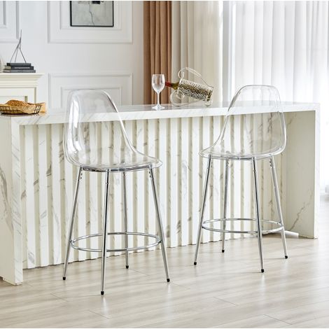Set de 2 tabourets de bar transparents de 102 cm avec pieds métalliques argentés (1/5)
