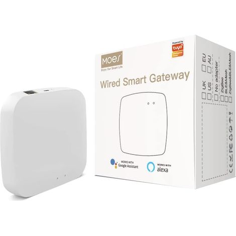 MOES Tuya ZigBee Smart Filaire Gateway Passerelle Hub pour Tuya ZigBee Produit, télécommande sans Fil Smart Life APP avec câble réseau nécessaire pour connecter Le routeur et Le Gateway (1/5)