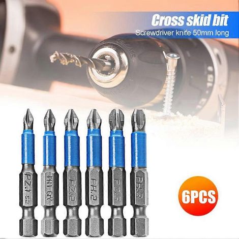 Lot de 6 embouts de tournevis cruciformes PH2 de 50 mm avec porte-embout hexagonal magnétique antidérapant. (1/5)