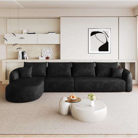 Canapé d’angle modulable 336 cm nero in tessuto effetto velluto senza montaggio (1/5)