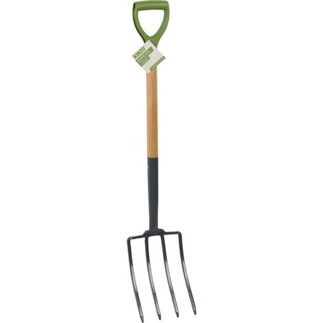 Fourche à Bêcher Jardin 4 Dents Acier KINZO - Manche Bois 105cm & Poignée Ergonomique - Outil Jardinage Sols Durs & Aération (1/3)