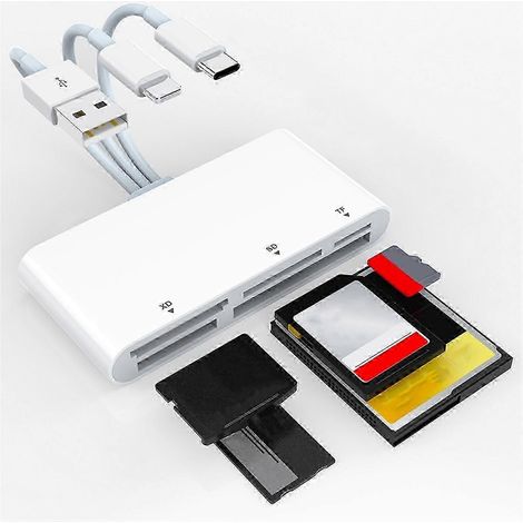Lecteur de cartes mémoire 5 en 1 2025, adaptateur USB OTG, lecteur de cartes TYPE-C compatible avec les cartes SD, TF, XD et MS pour iPhone/ (1/5)