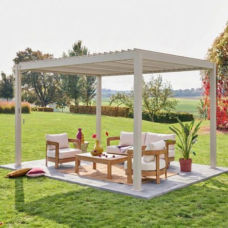 Pergola Bioclimatique beige – Triomphe – 3x4m. aluminium. à lames orientables