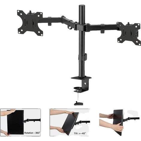 Support de bras de moniteur, Charge maximale de 16 kg par bras, Montage VESA 75x75/100x100 mm, Pour écrans de 15 à 32 pouces, Inclinaison de -15° à +15°, Rotation à 360° (1/5)