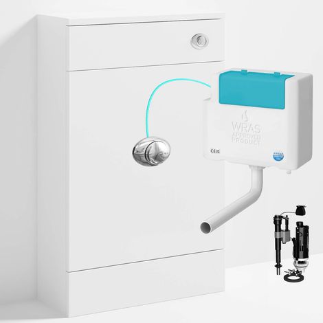 Gloss White 500 x 200mm Back to Wall WC Unit with Concealed Toilet Cistern Set - Bottom Entry (1/4)