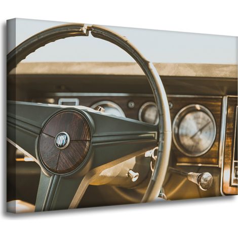 Lienzo impreso con diseño de coche antiguo vintage, 70x50 cm.