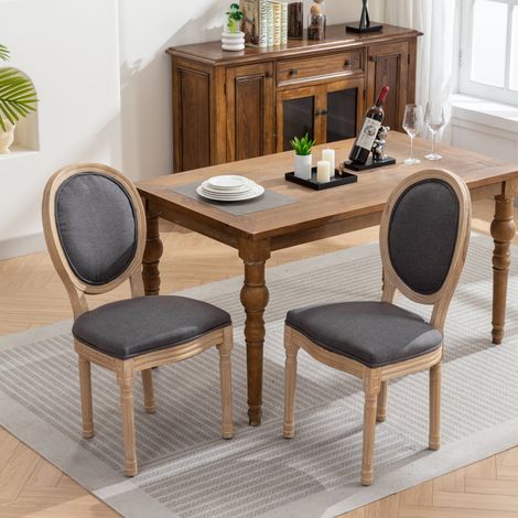 Set aus 2 Esszimmerstühlen, stilvoll mit gepolsterter Rückenlehne, Holzgestell, Leinenbezug, dunkelgrau (1/5)