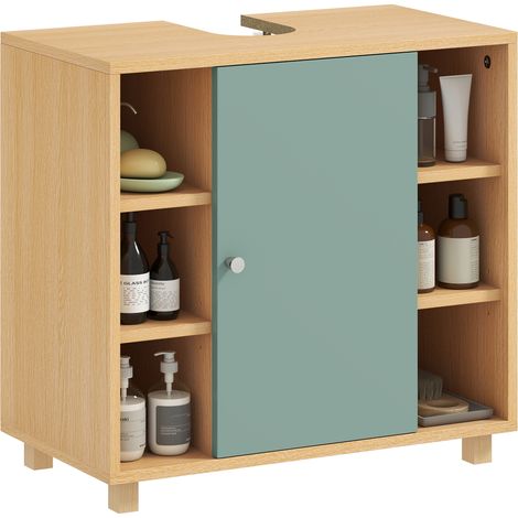 Beyamis Waschtisch, Badezimmermöbel mit 6 offenen Regalböden und einer Tür mit Soft-Close-Funktion, 60 x 33 x 57 cm, grün