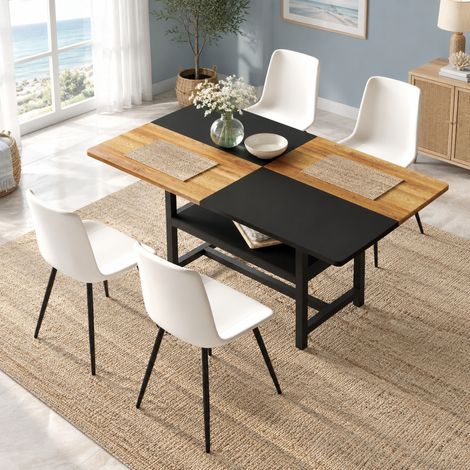Ensemble table à manger 160 x 90 cm et 4 chaises blanches, avec étagère de rangement OKMYHOME (1/5)
