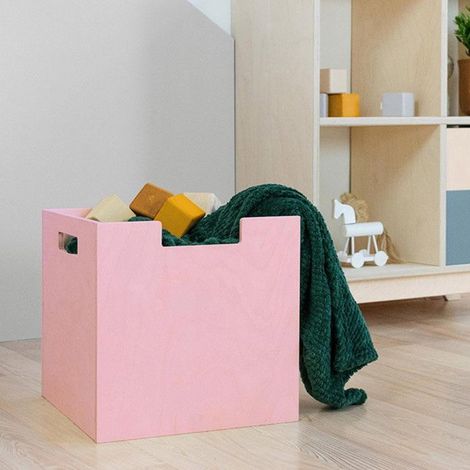 Boîte de rangement bois modèle 2 - poignées - Rose - 33 x 33 x 37 cm (1/4)