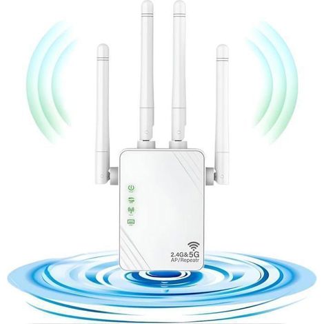 KLVGTIFS PU - Répéteur WiFi Puissant 1200Mbps, Amplificateur WiFi Double Bande 5GHz & 2.4GHz Booster WiFi,WiFi Extender,2 Ports LAN,4 Antennes (1/5)