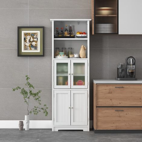 Meuble Salle de Bain 4 Portes 2 Compartiments Ouverts Colonne Haute 60x30x163cm Blanc CW22223 (1/3)