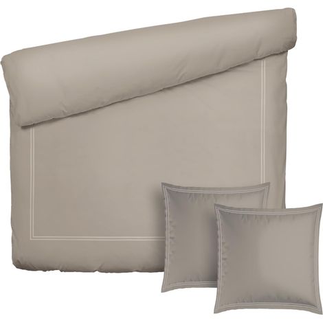 Parure de lit 3 pièces - Housse de Couette 240x220 + 2 taies 63x63 - Satin de Coton TC200 - Fermeture éclair - Silhouette - Taupe/Taupe (1/5)
