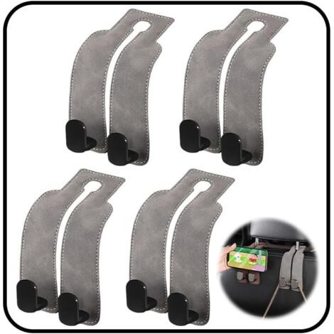Lot De 4 Crochets Pour Appuie-TêTe De Voiture, Double Crochets Pour SièGe De Voiture, Crochets De Rangement En Cuir, Crochets Multifonctionnels Pour Dossier De SièGe De Voiture (Gris) (1/4)