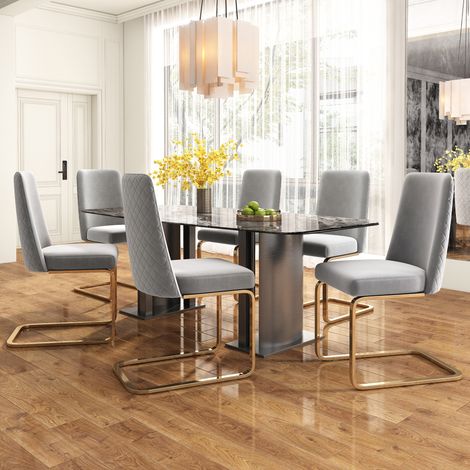 sedia sala da pranzo velluto grigio trapuntato metallo OKMYHOME (1/5)