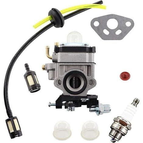 9 en 1 Carburateur pour Moteur de Débroussailleuse 52cc 49cc 43cc, Kit Carbu + Joint + Pompe d'Amorçage + set of Tuyau Filtre à Essence + Valve + Bougie d'allumage + Filtre à Essence extra