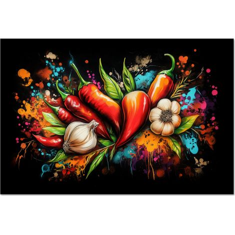 CRÉDENCE DE CUISINE Légume - Poivre - Ail - Graffiti - Peinture - Coloré 70x50 (1/5)
