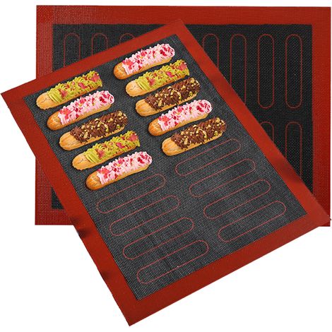 Due tappetini da forno in silicone per confezione, sufficienti per preparare 18 bignè, pizze, pasticcini, ecc., tappetini antiaderenti per forno della macchina del pane, tappetini per utensili da cuci (1/5)