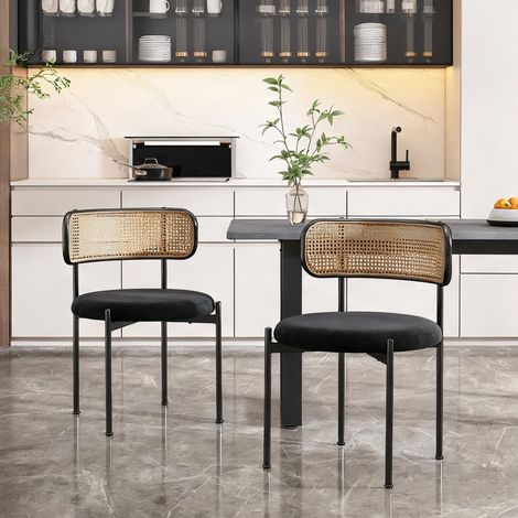 Chaise d'appoint en velours noir à dossier cannage (1/5)