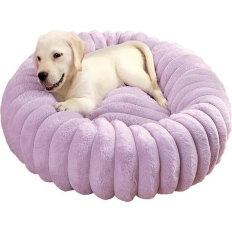 Ciel-Lit rond pour chat et chien en tissu doux violet de 50 cm de diamètre, lit extra large pour chat et chien, lit chaud pour l'hiver (1/5)