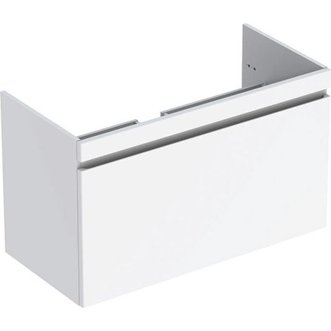 Mueble bajo lavabo para mueble Geberit Renova Plan, con un cajón y un cajón inglés: Ancho 98,8cm, Alto 58,5cm, Fondo 47,3cm, Blanco / Lacado alto brillo