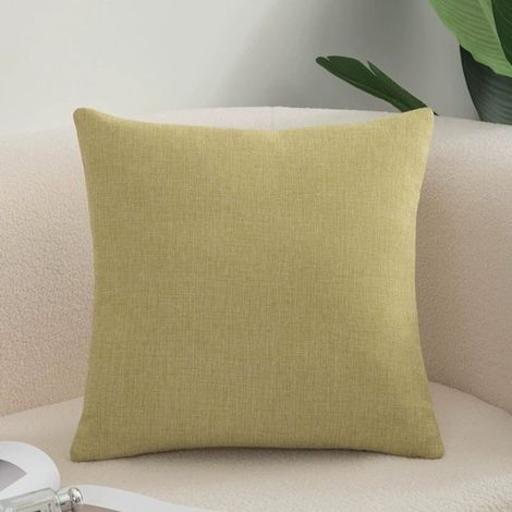 Lot de 2 housses de coussin pour canapé, housses douillettes en coton et lin pour canapé, canapé-lit, salon, maison, housses de coussin unies (45 x 45 cm) - Jaune Vert (1/5)