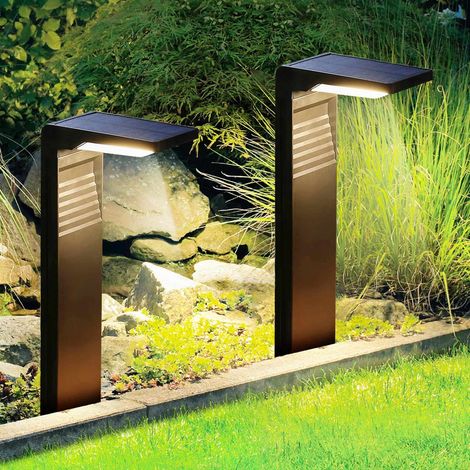 Lot de 2 Bornes Solaires LED Extérieures 200 Lumens - Balise de Jardin 41cm, 2 Couleurs (Blanc Chaud/Froid), Étanche IP55