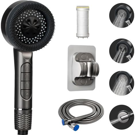 Pommeau de Douche Économiseur d'Eau avec Tuyau de 1,5 m, Haute Pression avec Filtre, Douchette de Massage avec 3 + 1 Types de Jets, Anti-Calcaire . (1/5)