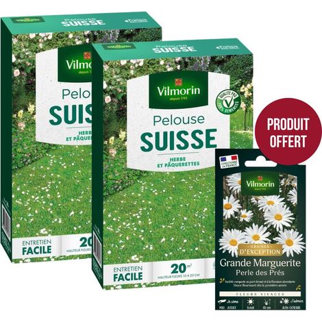 Pelouse Suisse - Paquerettes (x2) + Grande Marguerite Perle des Prés Offerte Vilmorin (1/2)