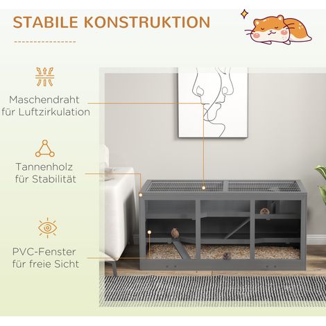 Cage pour hamster nain, enclos pour rongeurs, boîte pour petit animal, verrouillable, bois, facile d'entretien, gris (1/5)