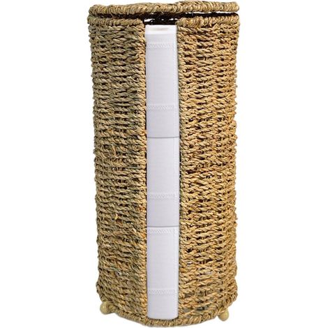 Porte-rouleau de papier toilette sur pied, panier tressé naturel (1/5)