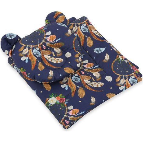 Edredón de osito de peluche con relleno y almohada contorneada - conjunto de 2 piezas - atrapasueños azul marino (1/4)